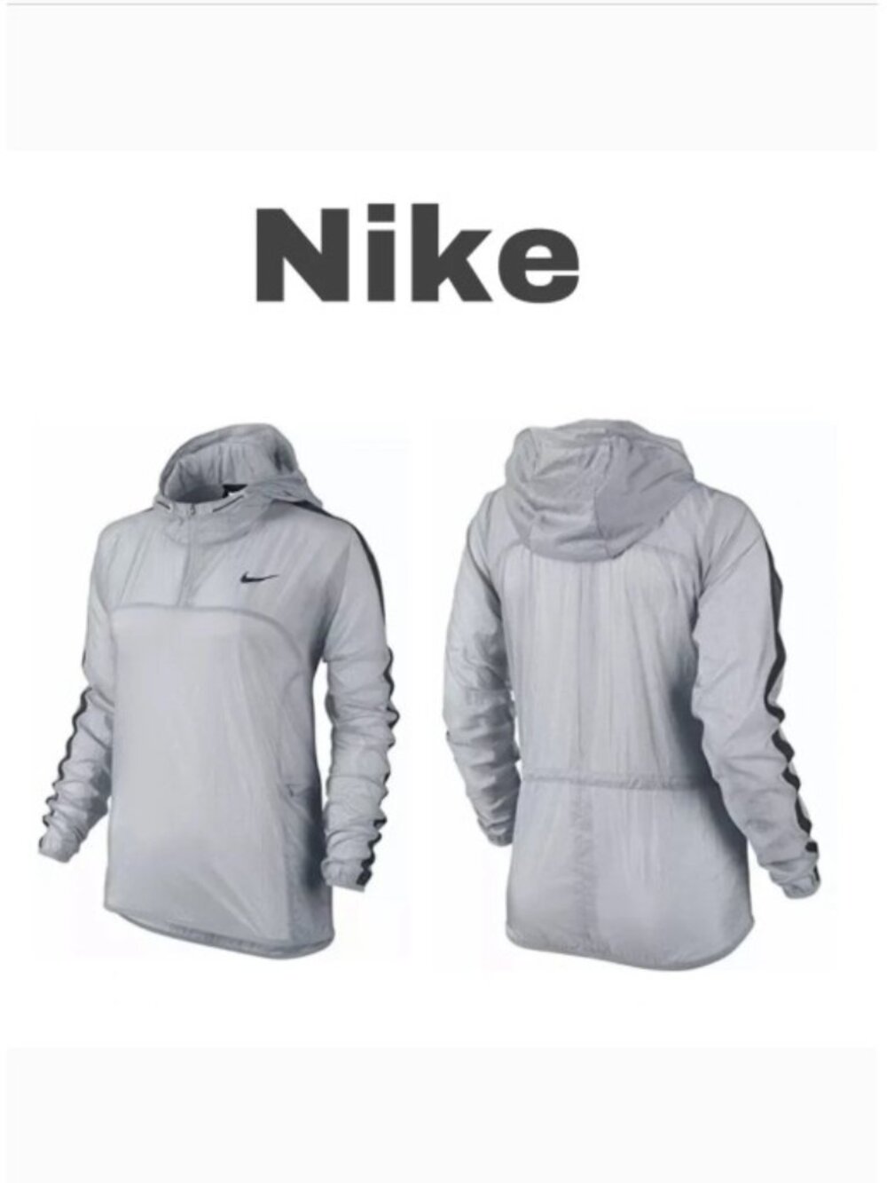 NIKE Transparent Running Jacket Grey Women's Small packable Hooded Gorpcore
